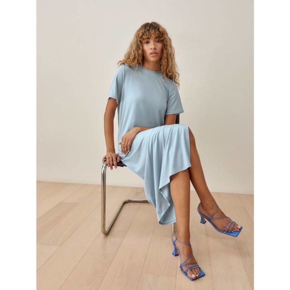 NWT Reformation Kassia Oversized T-Shirt Side-Slit Midi Dress Mineral XS